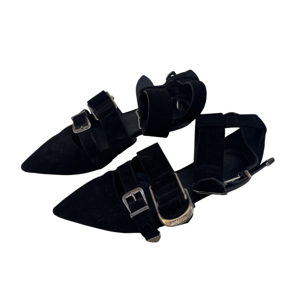 Burberry Black Suede Monroe Ankle Cuff Flats