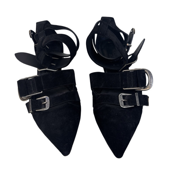 Burberry Black Suede Monroe Ankle Cuff Flats