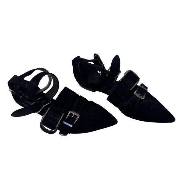 Burberry Black Suede Monroe Ankle Cuff Flats