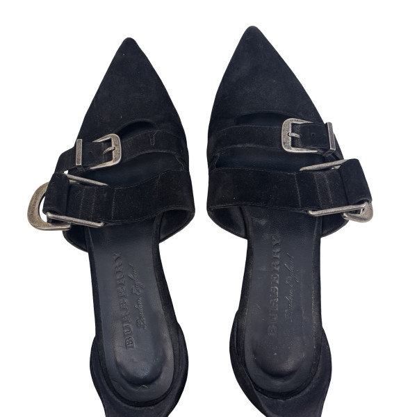 Burberry Black Suede Monroe Ankle Cuff Flats