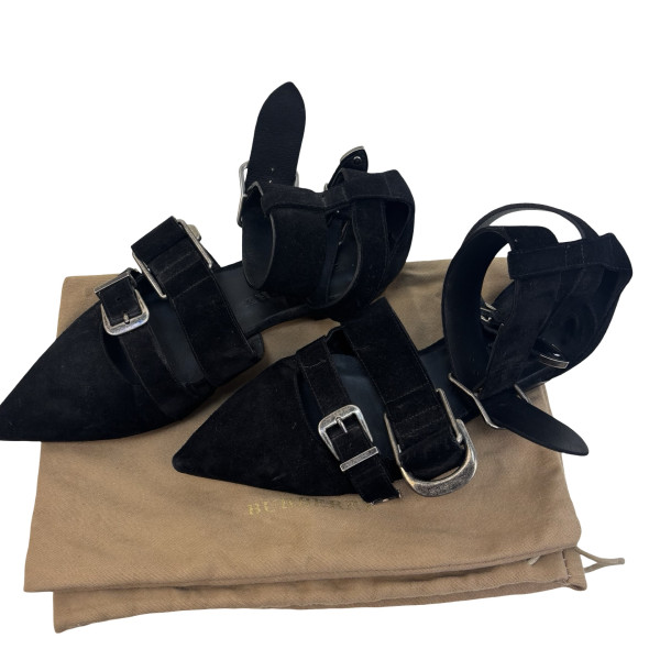 Burberry Black Suede Monroe Ankle Cuff Flats