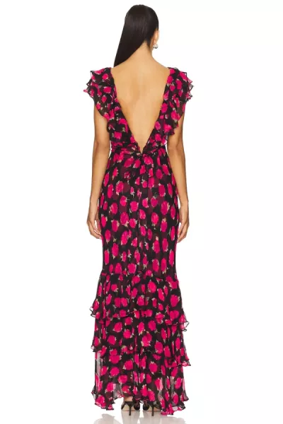 Rixo  Rio Ruffled Gown Vintage Rose Black