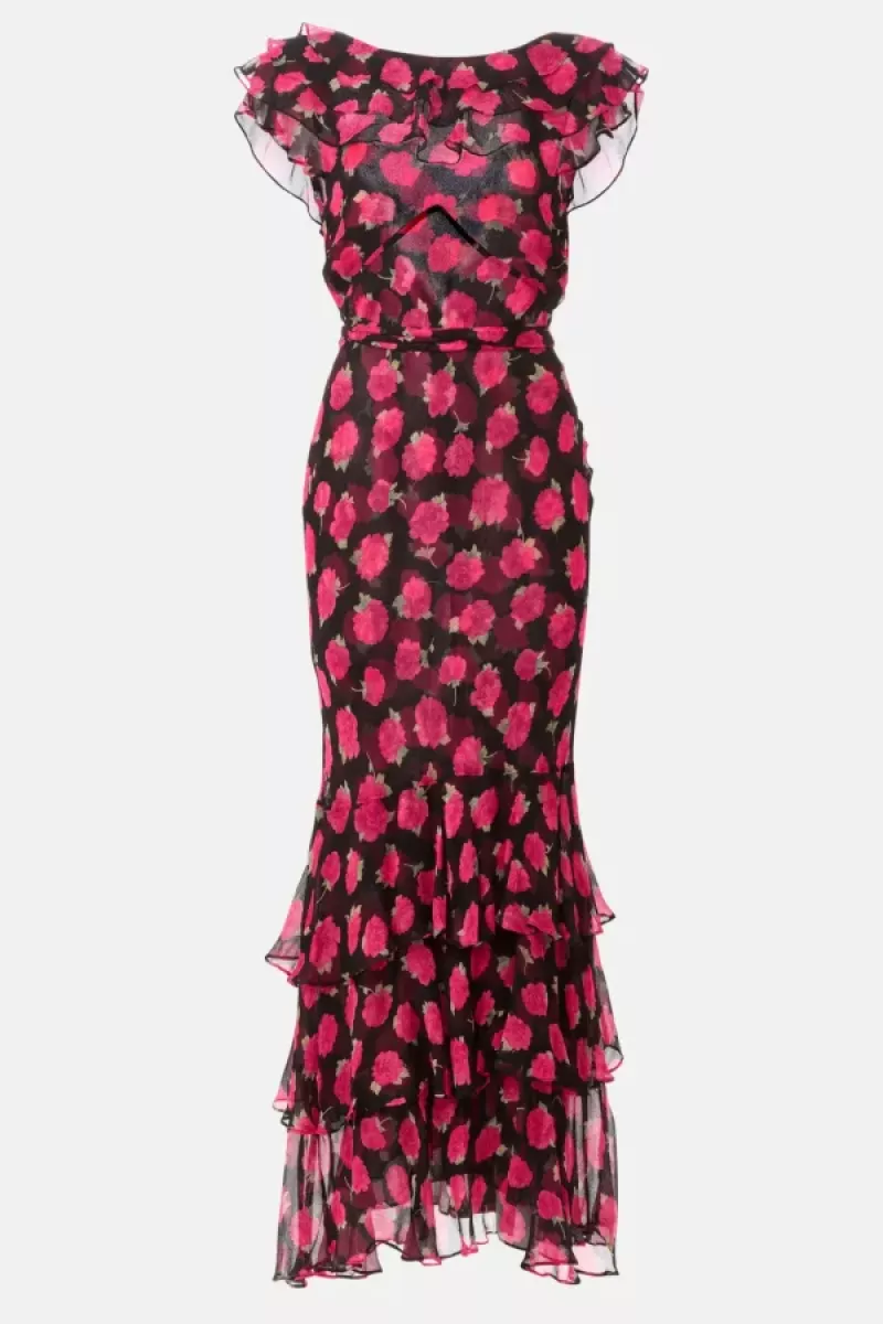 Rixo  Rio Ruffled Gown Vintage Rose Black