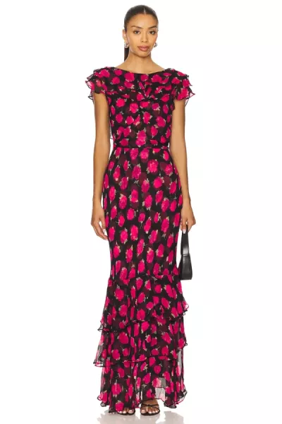 Rixo  Rio Ruffled Gown Vintage Rose Black