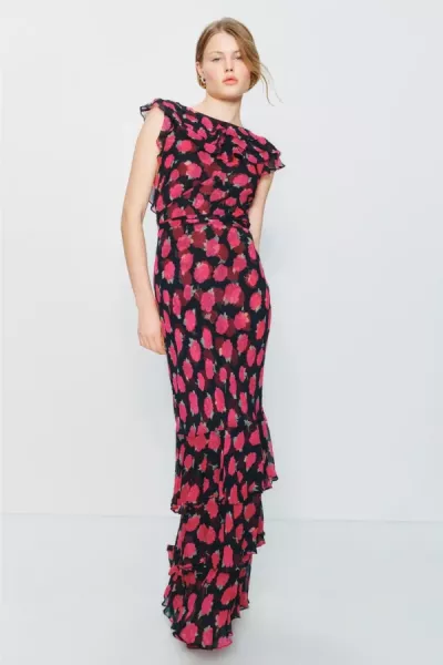 Rixo  Rio Ruffled Gown Vintage Rose Black