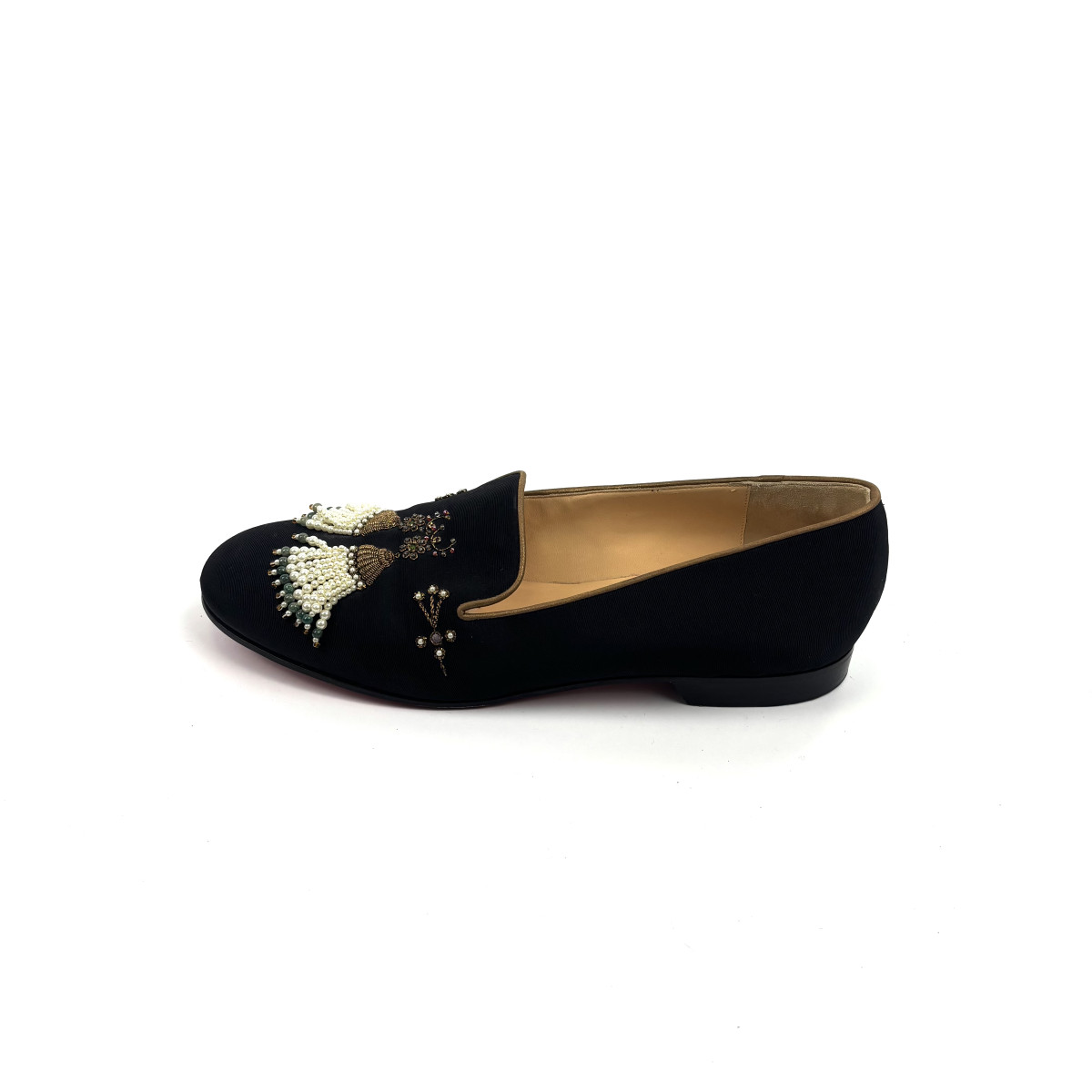 Christian Louboutin Embellished Black Satin Smoking Slippers