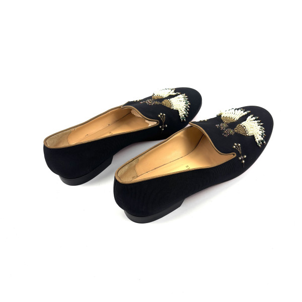 Christian Louboutin Embellished Black Satin Smoking Slippers