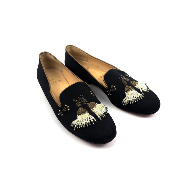 Christian Louboutin Embellished Black Satin Smoking Slippers
