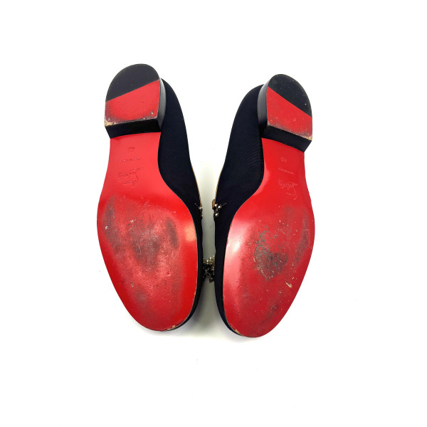 Christian Louboutin Embellished Black Satin Smoking Slippers