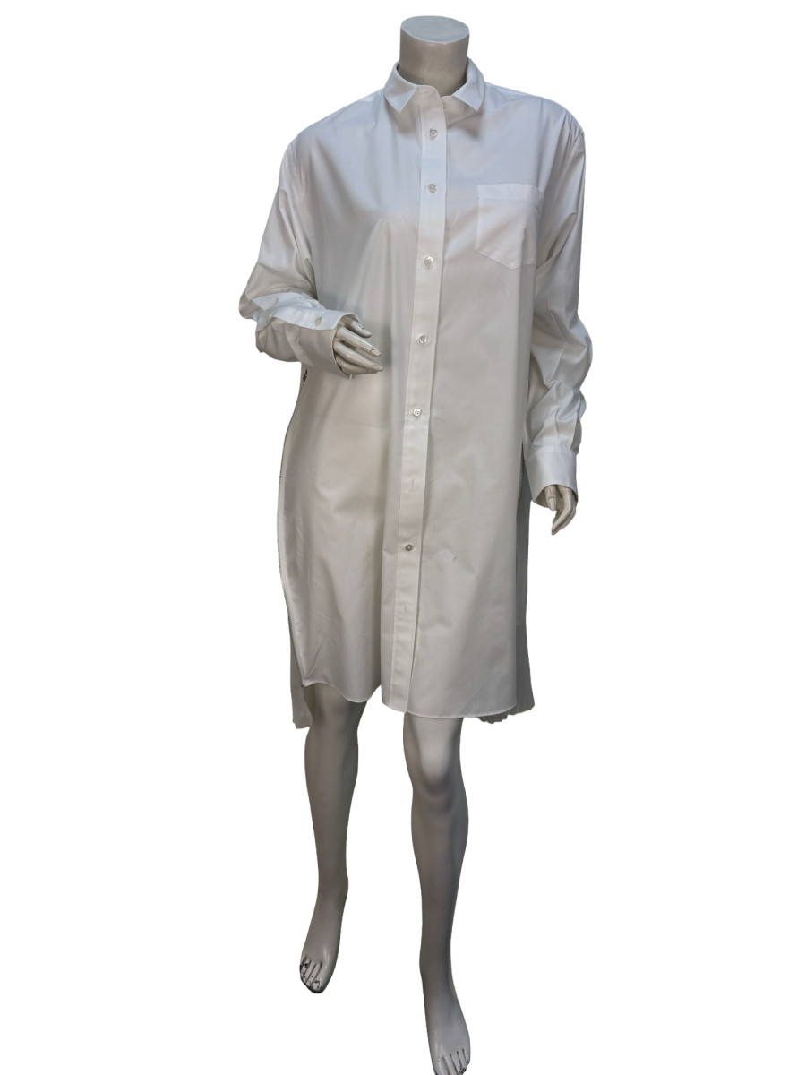 Sacai Pleated Shirt Mini Dress in White Cotton Poplin
