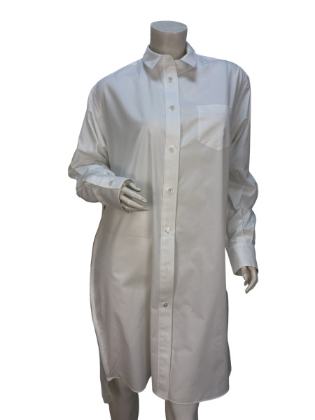 Sacai Pleated Shirt Mini Dress in White Cotton Poplin