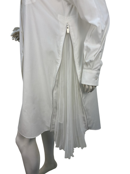 Sacai Pleated Shirt Mini Dress in White Cotton Poplin