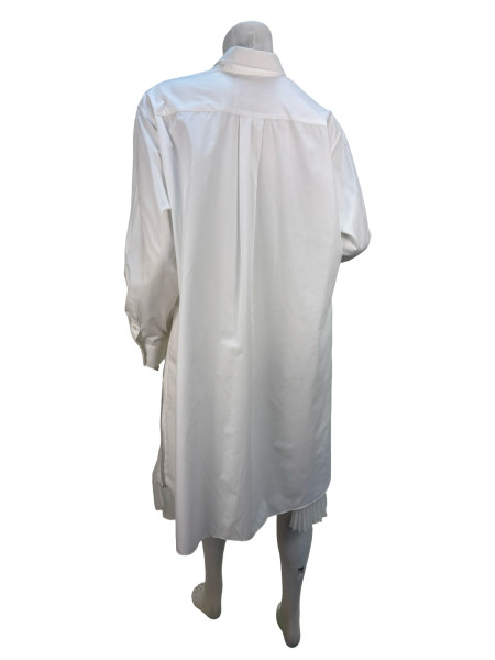 Sacai Pleated Shirt Mini Dress in White Cotton Poplin