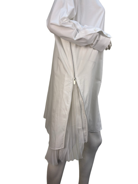 Sacai Pleated Shirt Mini Dress in White Cotton Poplin