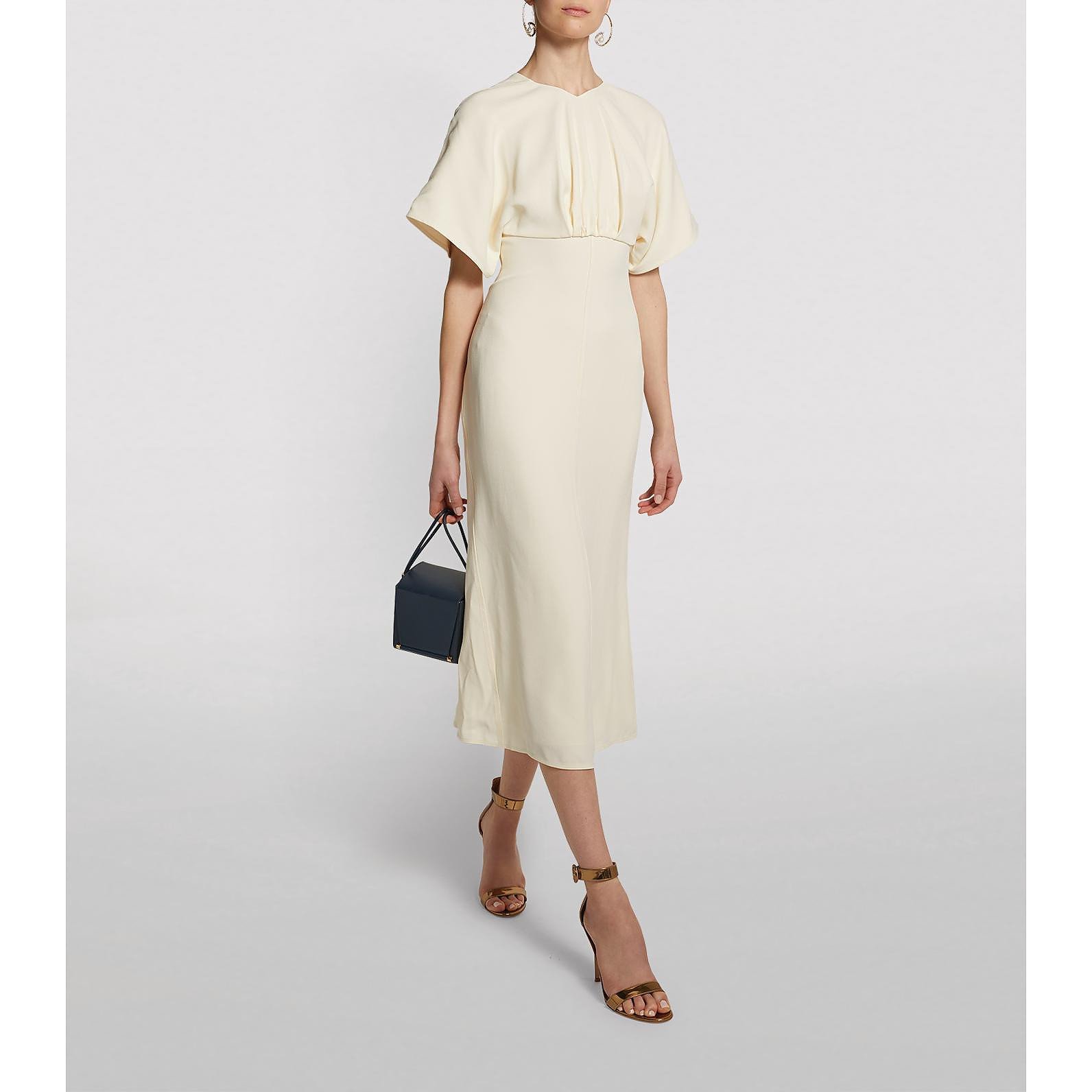 Victoria Beckham Cape-Sleeved Midi Dress