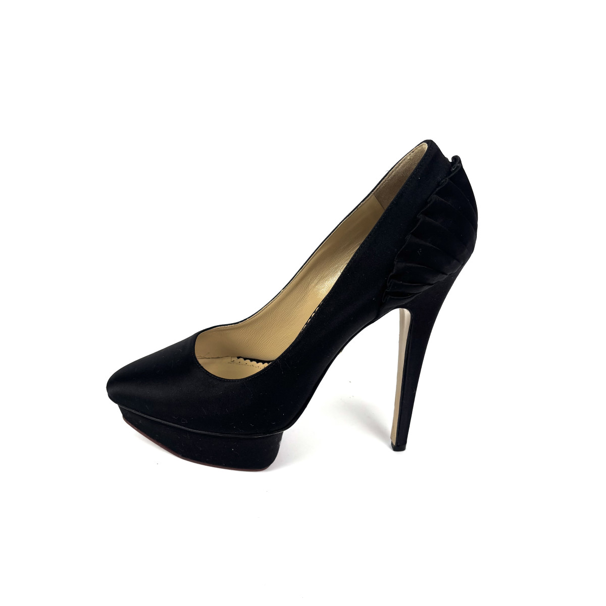 Charlotte Olympia Black Satin Blake Pleated Pumps