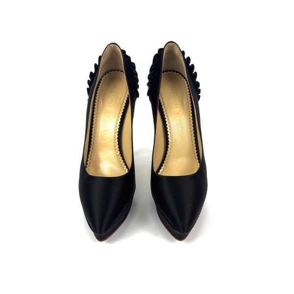 Charlotte Olympia Black Satin Blake Pleated Pumps