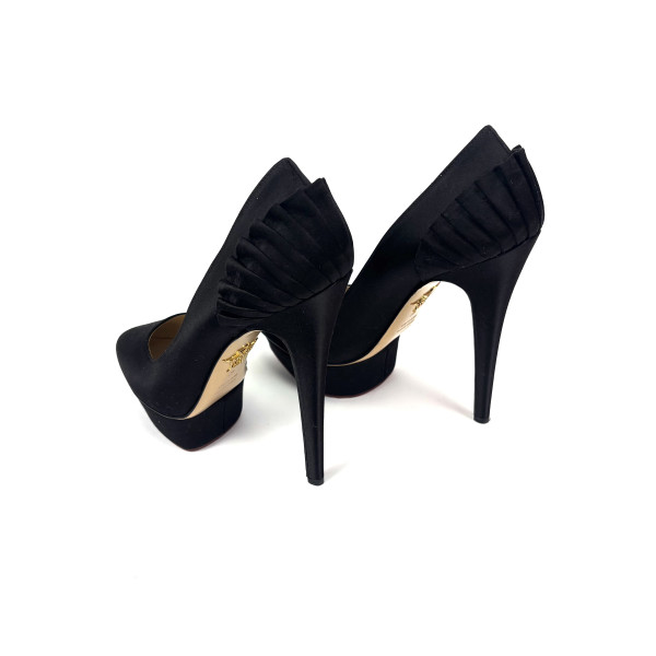Charlotte Olympia Black Satin Blake Pleated Pumps
