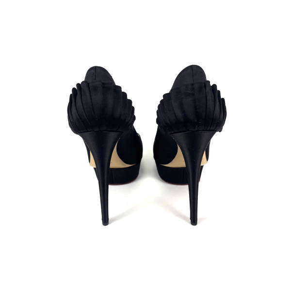 Charlotte Olympia Black Satin Blake Pleated Pumps