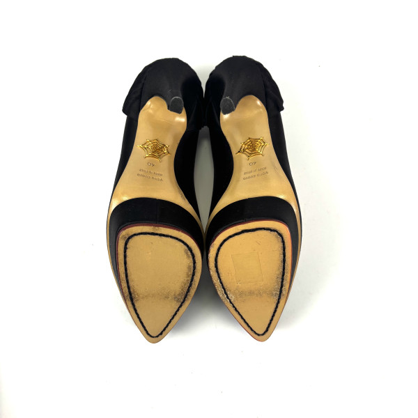 Charlotte Olympia Black Satin Blake Pleated Pumps