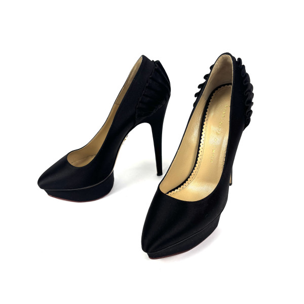Charlotte Olympia Black Satin Blake Pleated Pumps