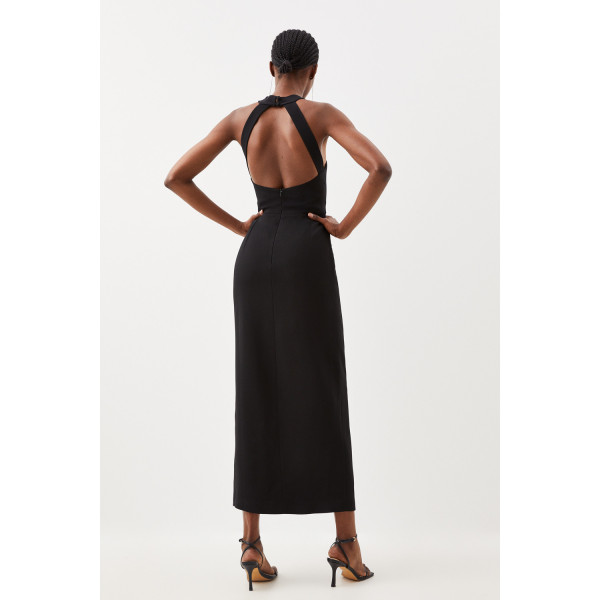 Karen Millen Compact Viscose Corsage Detail Tailored Halterneck Midaxi Dress