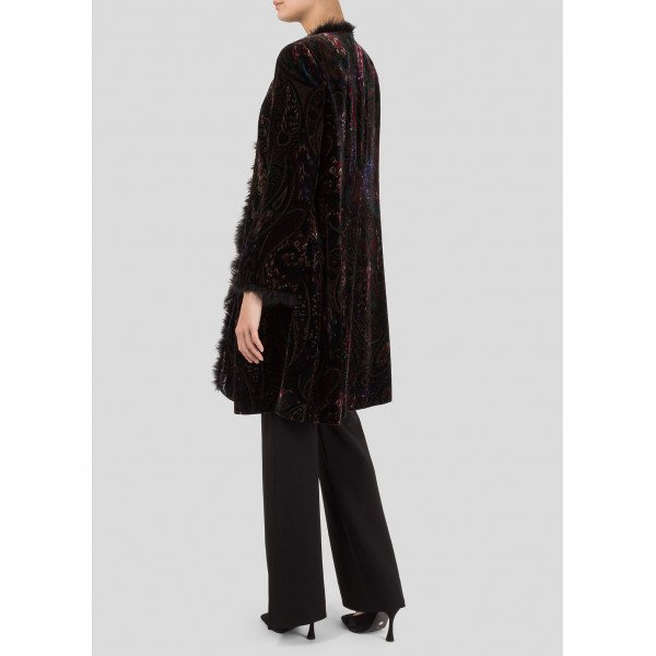 Caroline Charles Velvet Coat with Feather Trim