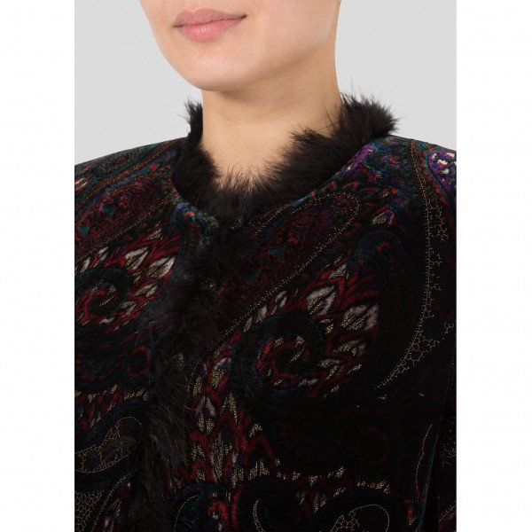 Caroline Charles Velvet Coat with Feather Trim