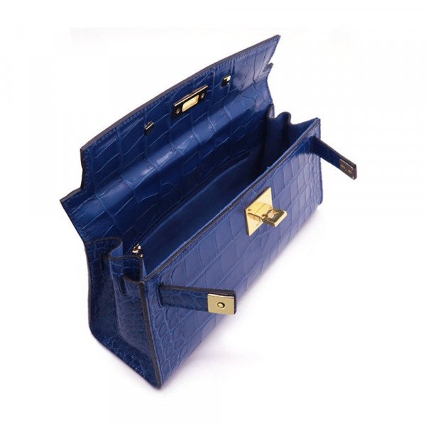 Lalage Beaumont Maya East West 'Croc' Print Leather Handbag - Cobalt