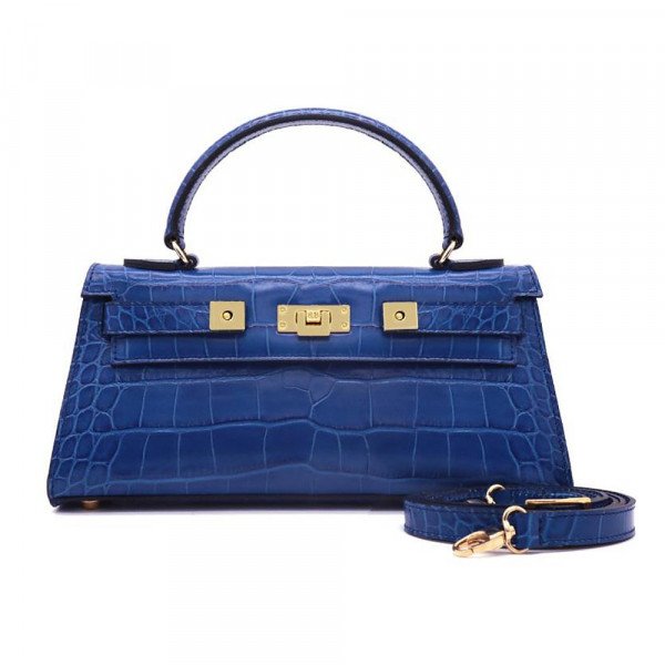 Lalage Beaumont Maya East West 'Croc' Print Leather Handbag - Cobalt