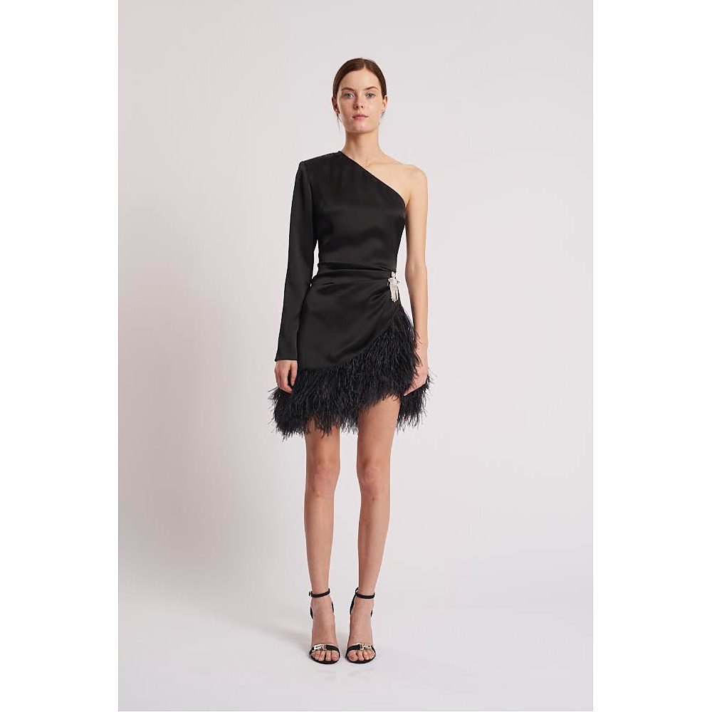 David Koma One-Sleeve Satin Mini Dress