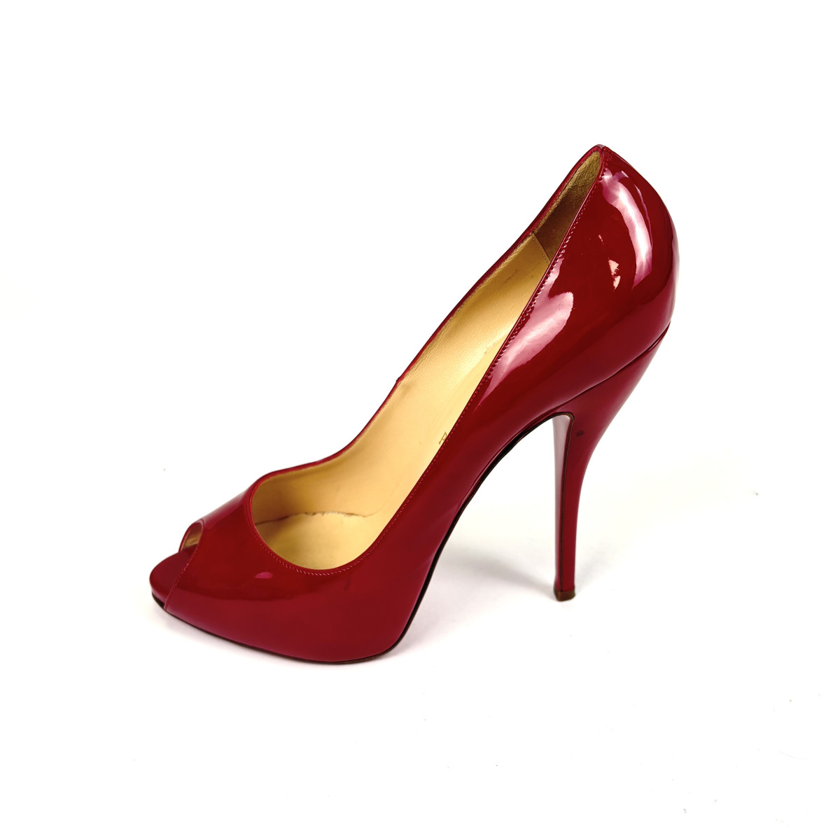 Christian Louboutin Red Patent Leather Peep-Toe Pumps