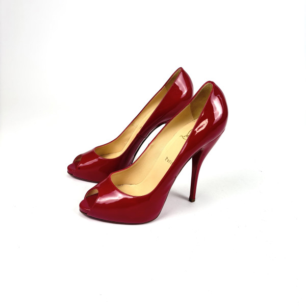 Christian Louboutin Red Patent Leather Peep-Toe Pumps