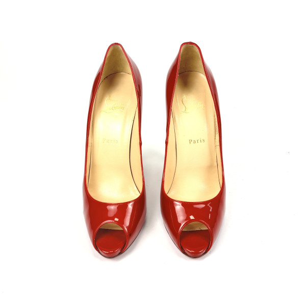 Christian Louboutin Red Patent Leather Peep-Toe Pumps