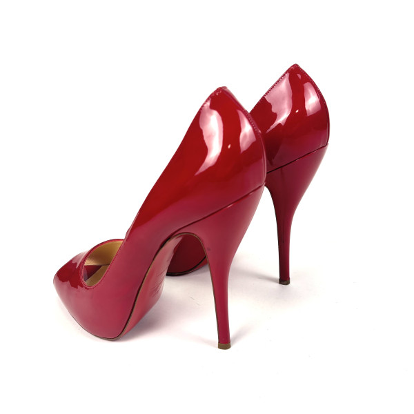 Christian Louboutin Red Patent Leather Peep-Toe Pumps