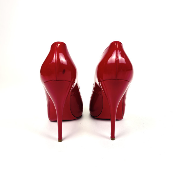 Christian Louboutin Red Patent Leather Peep-Toe Pumps