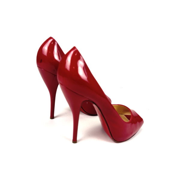 Christian Louboutin Red Patent Leather Peep-Toe Pumps