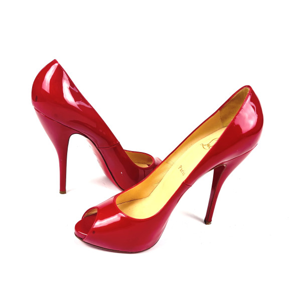 Christian Louboutin Red Patent Leather Peep-Toe Pumps