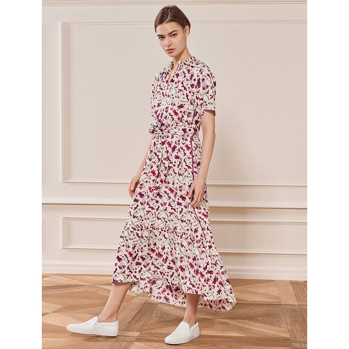 ME+EM Floral Print Fluid Sleeve Maxi Dress