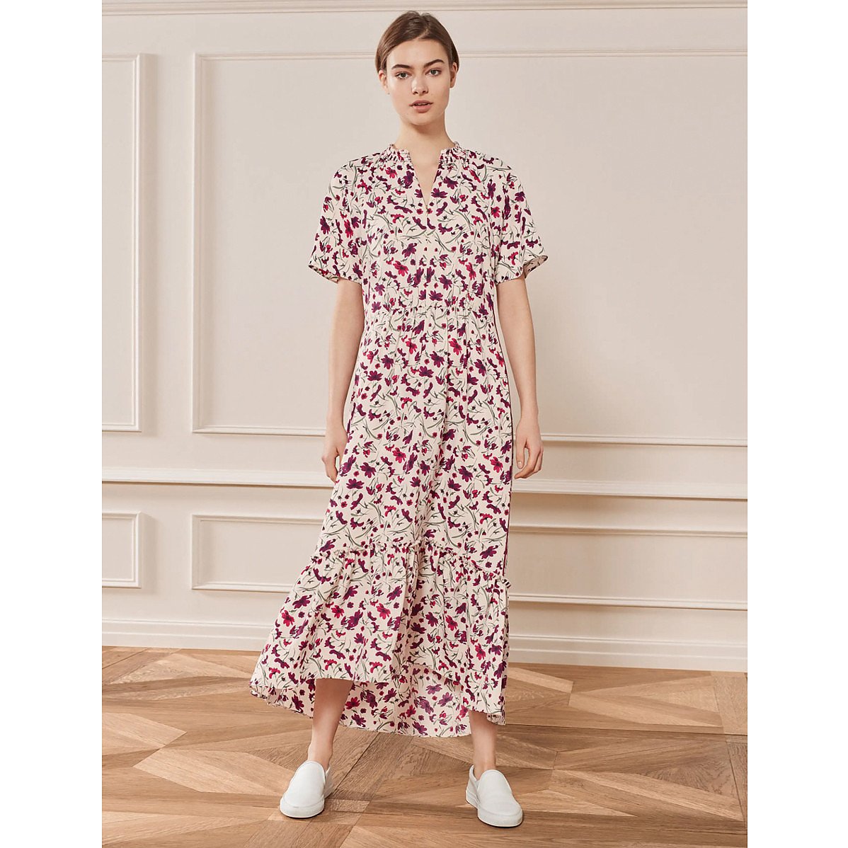 Floral Print Fluid Sleeve Maxi Dress 