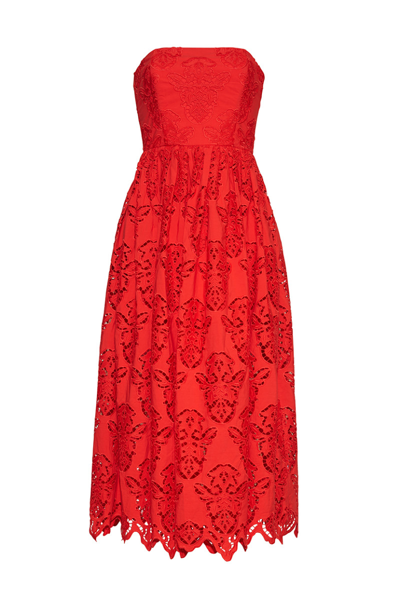 Cara Cara NYC Torres Dress, Red Embroidered Eyelet