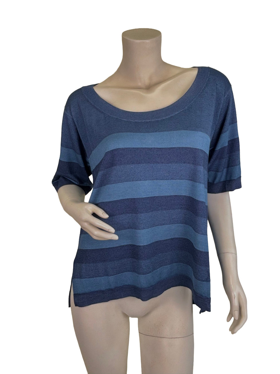 Louis Vuitton Blue Striped Short Sleeve Jumper