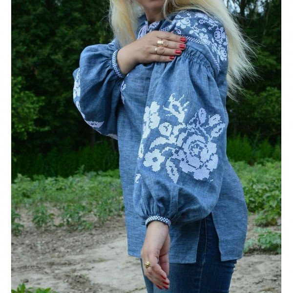 Blue linen shirt, Blue linen blouse, Yellow linen embroidery blouse, Ukrainian popular vyshyvanka blouse, Bohemian linen blouse, Ukrainian sorochka