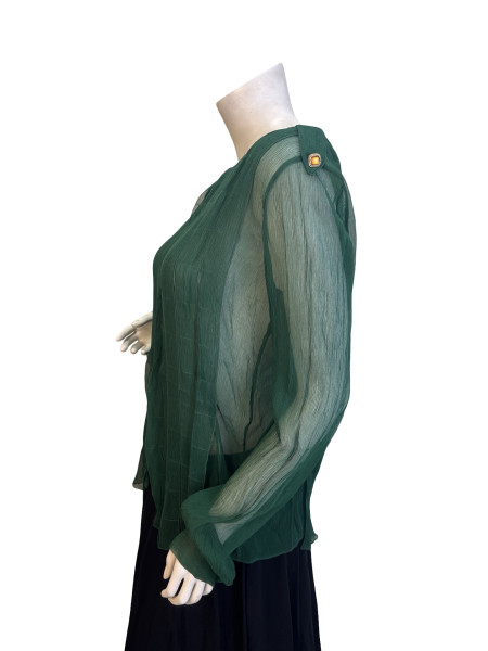 CHANEL Green Sheer Panelled Button Up