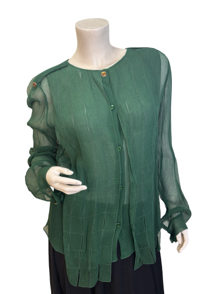 CHANEL Green Sheer Panelled Button Up