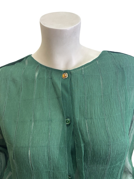 CHANEL Green Sheer Panelled Button Up