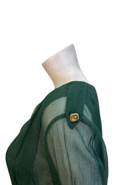 CHANEL Green Sheer Panelled Button Up