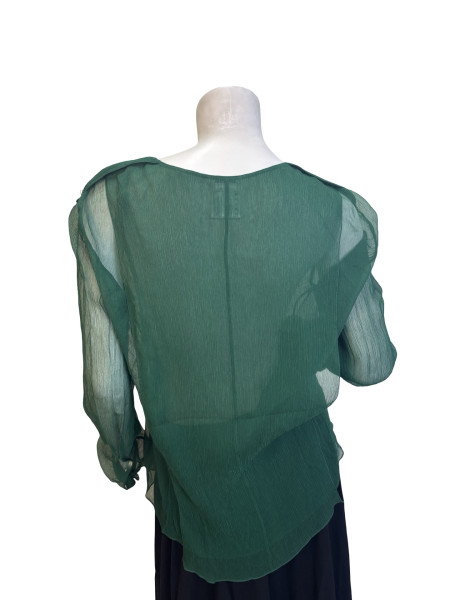 CHANEL Green Sheer Panelled Button Up
