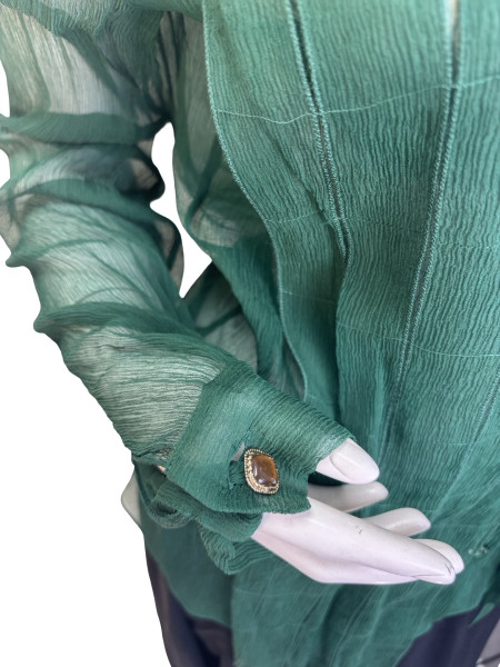 CHANEL Green Sheer Panelled Button Up