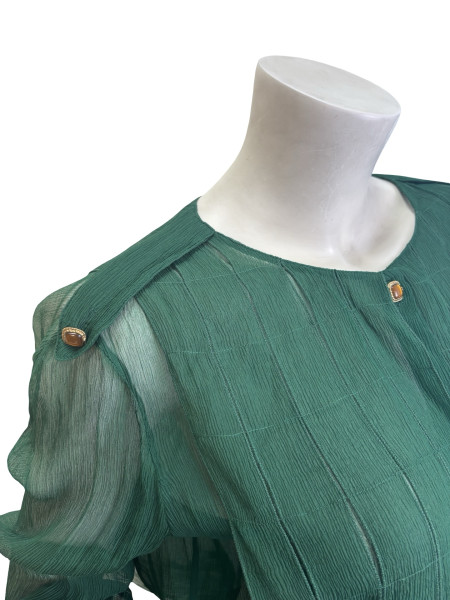 CHANEL Green Sheer Panelled Button Up